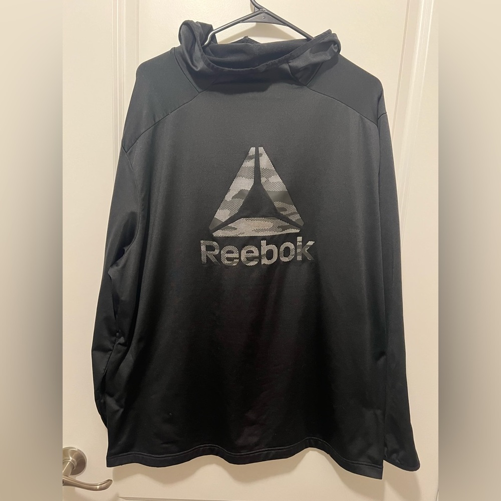 Reebok Mens XL Fleece Sweater Black Casual Pullover Hoodie Sweatshirt